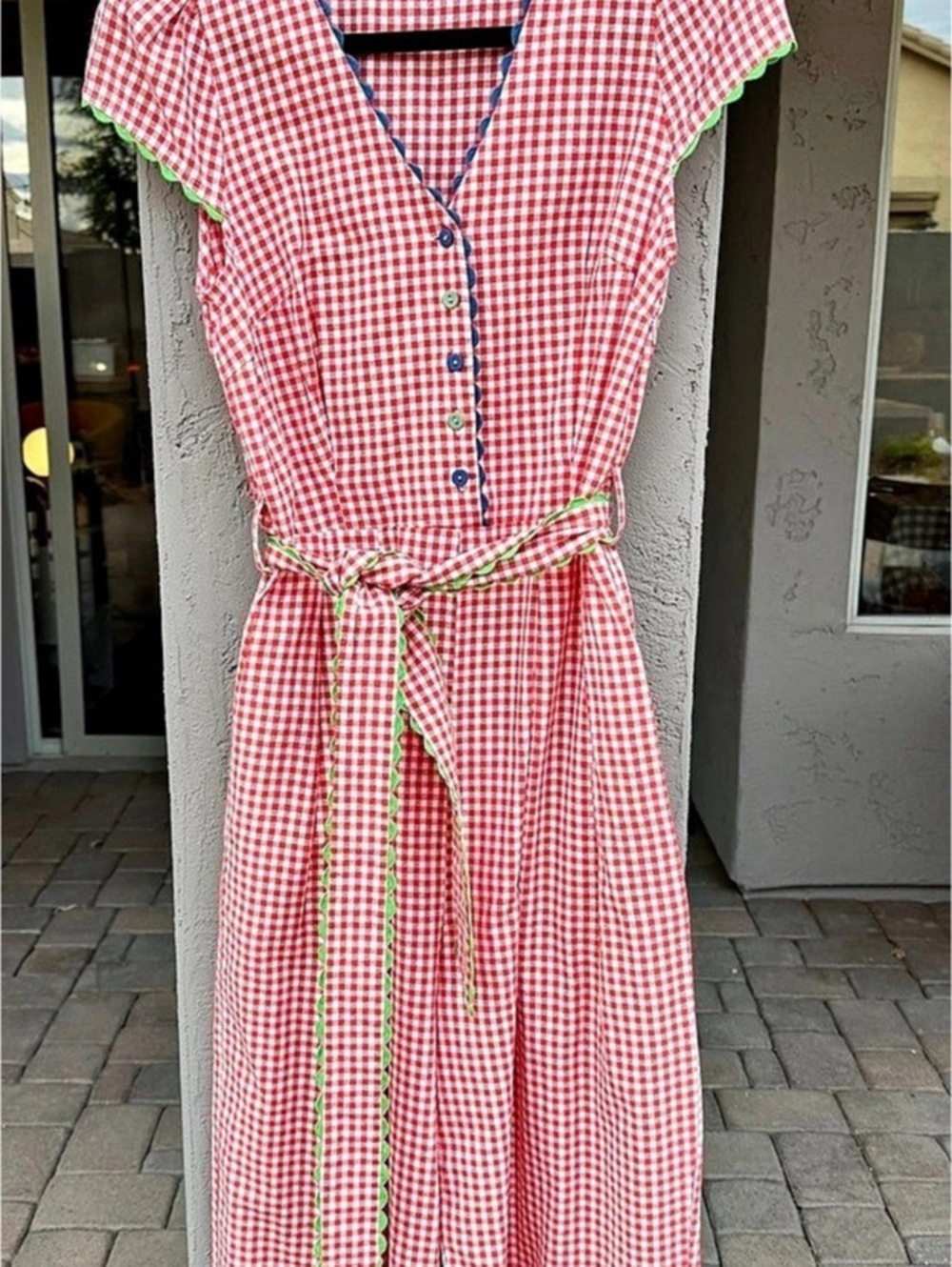 Louche Marleen Gingham Ric Rac Trim Cropped Jumpsuit Red & White US 4